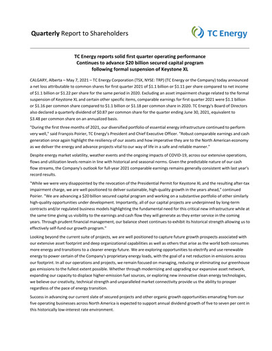 Vorschaubild TC Energy
 Quartalsbericht 2021-q1
