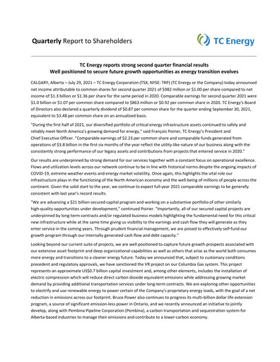 Vorschaubild TC Energy
 Quartalsbericht 2021-q2