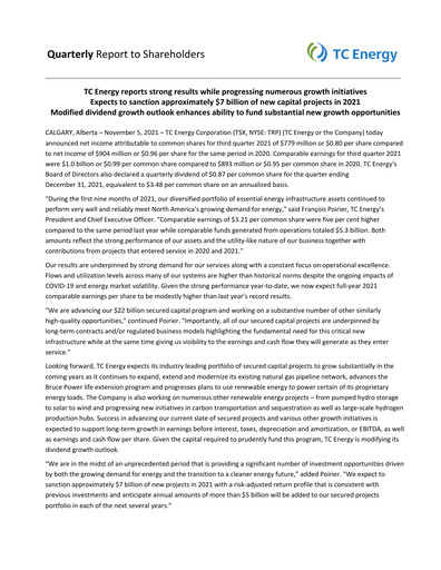 Vorschaubild TC Energy
 Quartalsbericht 2021-q3