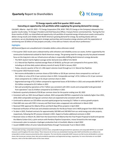 Vorschaubild TC Energy
 Quartalsbericht 2022-q1