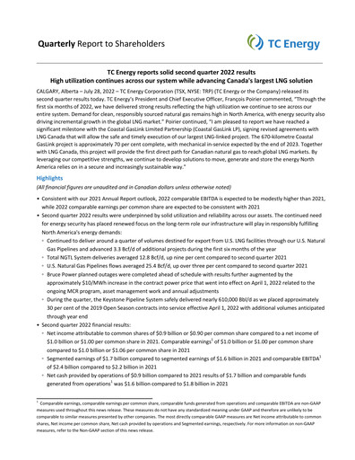 Vorschaubild TC Energy
 Quartalsbericht 2022-q2