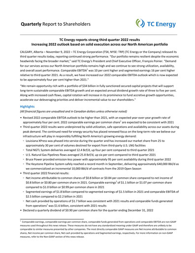 Vorschaubild TC Energy
 Quartalsbericht 2022-q3