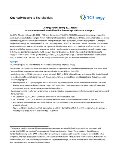 Vorschaubild TC Energy
 Quartalsbericht 2022-q4