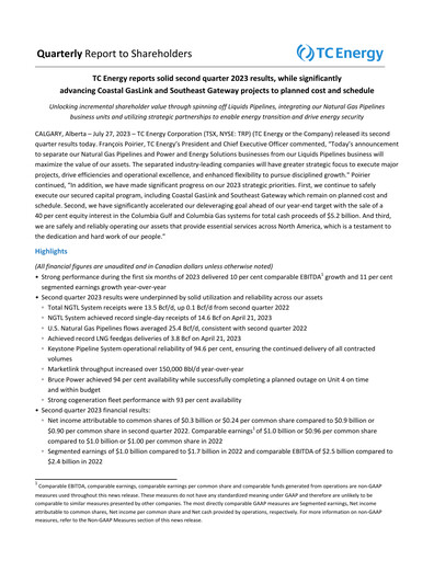 Vorschaubild TC Energy
 Quartalsbericht 2023-q2