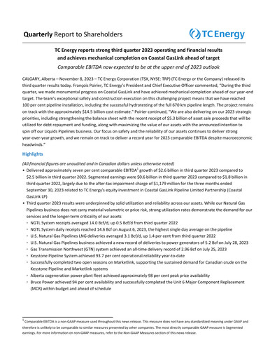 Vorschaubild TC Energy
 Quartalsbericht 2023-q3