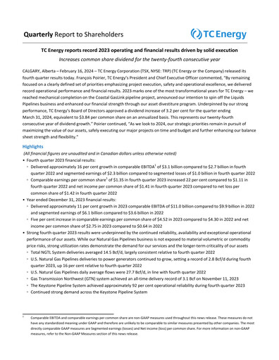 Vorschaubild TC Energy
 Quartalsbericht 2023-q4