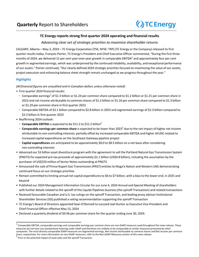 Vorschaubild TC Energy
 Quartalsbericht 2024-q1