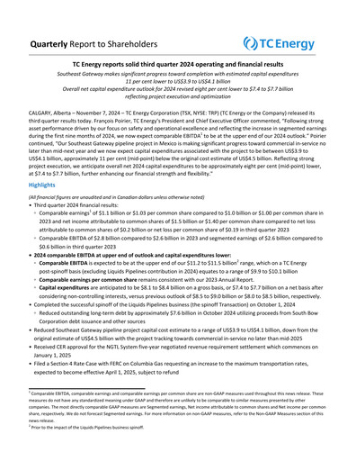 Vorschaubild TC Energy
 Quartalsbericht 2024-q3