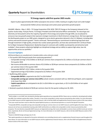 Vorschaubild TC Energy
 Quartalsbericht 2025-q1