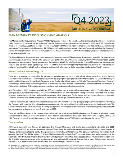 Vorschaubild Tamarack Valley Energy Finanzmitteilung 2023
