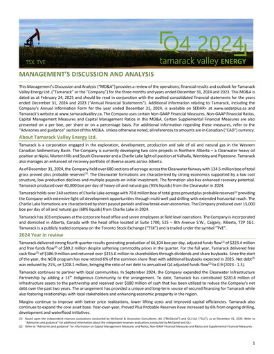 Vorschaubild Tamarack Valley Energy Finanzmitteilung 2024