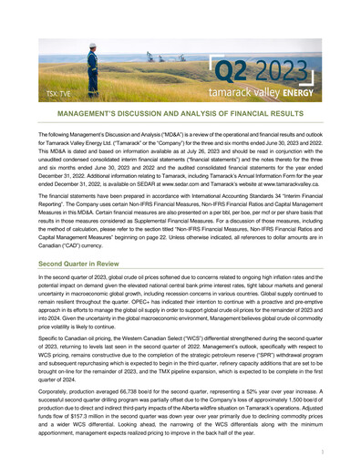 Thumbnail Tamarack Valley Energy Quarterly Report 2023-q2