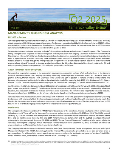 Thumbnail Tamarack Valley Energy Quarterly Report 2025-q2