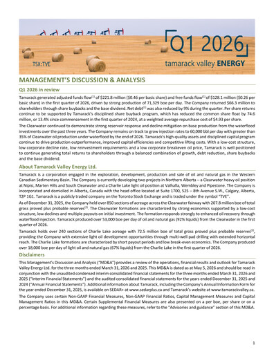 Thumbnail Tamarack Valley Energy Quarterly Report 2026-q1
