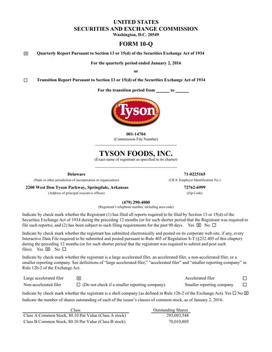 Thumbnail Tyson Foods
 Quarterly Report 2016-q1