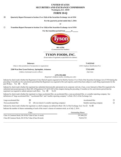 Thumbnail Tyson Foods
 Quarterly Report 2016-q3