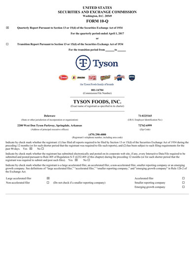 Thumbnail Tyson Foods
 Quarterly Report 2017-q2