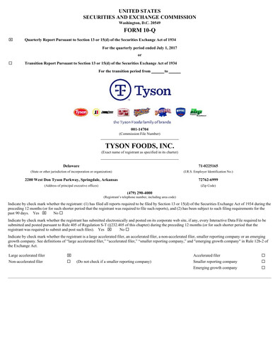 Thumbnail Tyson Foods
 Quarterly Report 2017-q3