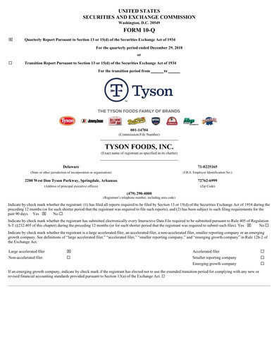 Thumbnail Tyson Foods
 Quarterly Report 2019-q1