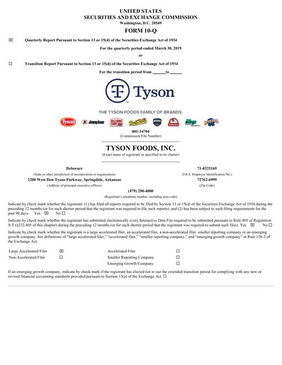 Thumbnail Tyson Foods
 Quarterly Report 2019-q2