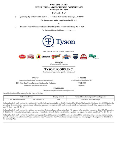 Thumbnail Tyson Foods
 Quarterly Report 2020-q1