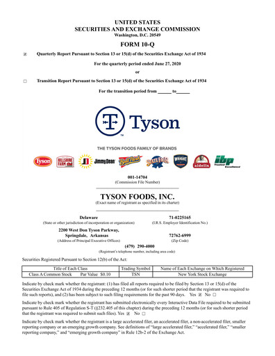 Thumbnail Tyson Foods
 Quarterly Report 2020-q3
