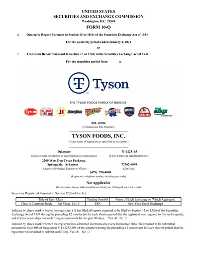 Thumbnail Tyson Foods
 Quarterly Report 2021-q1