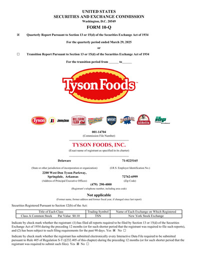 Thumbnail Tyson Foods
 Quarterly Report 2025-q2