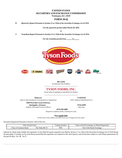Thumbnail Tyson Foods
 Quarterly Report 2026-q2