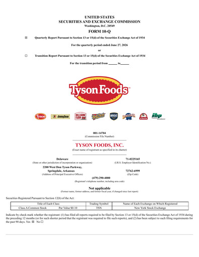 Thumbnail Tyson Foods
 Quarterly Report 2026-q3