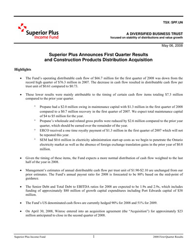 Thumbnail Superior Plus Quarterly Report 2008-q1