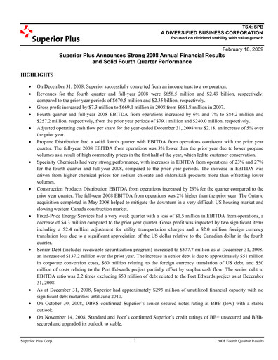Thumbnail Superior Plus Quarterly Report 2008-q4