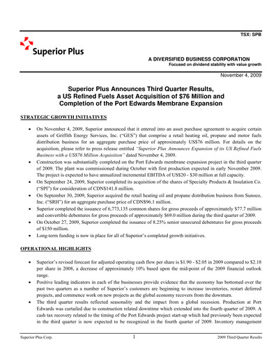 Thumbnail Superior Plus Quarterly Report 2009-q3