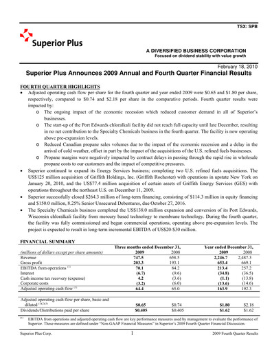 Thumbnail Superior Plus Quarterly Report 2009-q4