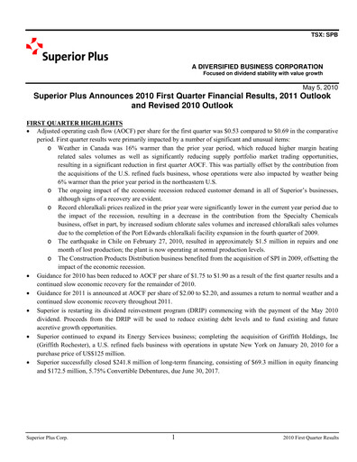 Thumbnail Superior Plus Quarterly Report 2010-q1