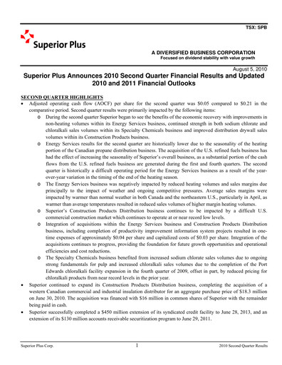 Thumbnail Superior Plus Quarterly Report 2010-q2