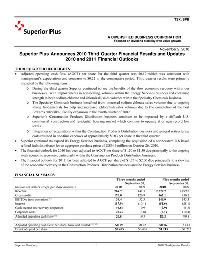 Thumbnail Superior Plus Quarterly Report 2010-q3