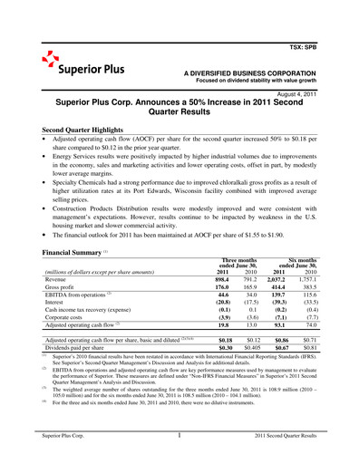 Thumbnail Superior Plus Quarterly Report 2011-q2