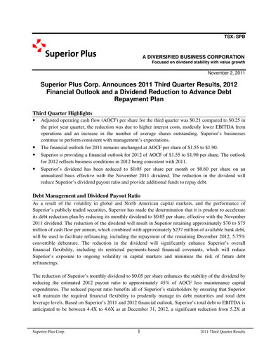 Thumbnail Superior Plus Quarterly Report 2011-q3