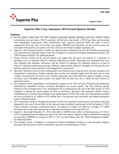 Thumbnail Superior Plus Quarterly Report 2014-q2