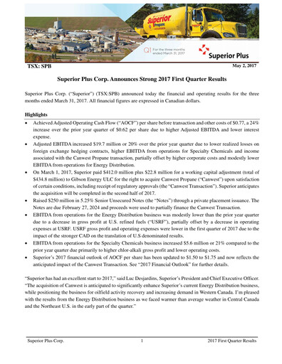 Thumbnail Superior Plus Quarterly Report 2017-q1