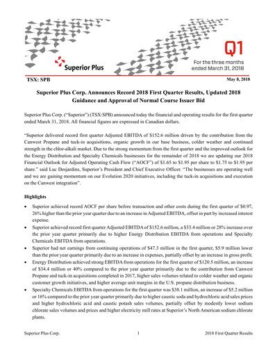 Thumbnail Superior Plus Quarterly Report 2018-q1