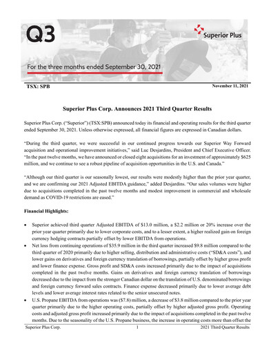 Thumbnail Superior Plus Quarterly Report 2021-q3