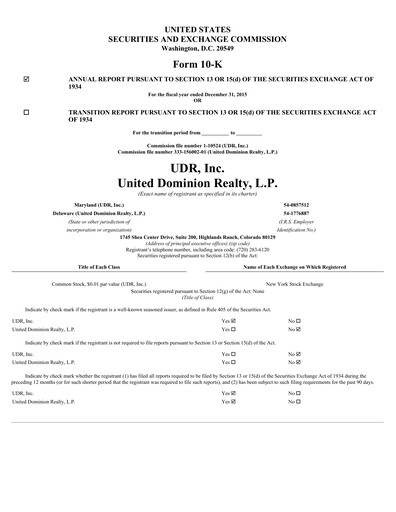 Thumbnail UDR Apartments Annual Report 2015