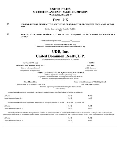 Thumbnail UDR Apartments Annual Report 2016