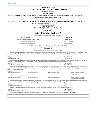 Vorschaubild UDR Apartments Quartalsbericht 2019-q1