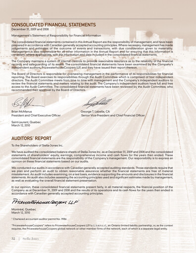 Miniature Stella-Jones Bilan financier fy2009