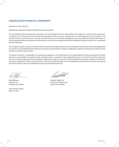 Miniature Stella-Jones Bilan financier fy2011