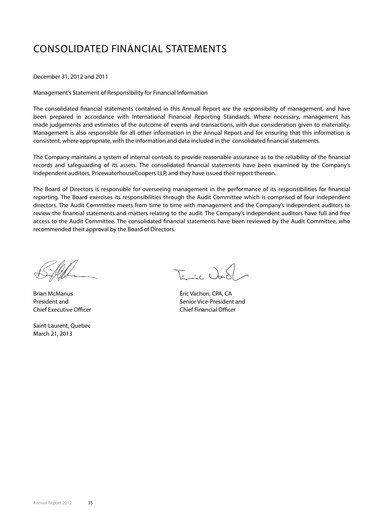 Miniature Stella-Jones Bilan financier fy2012