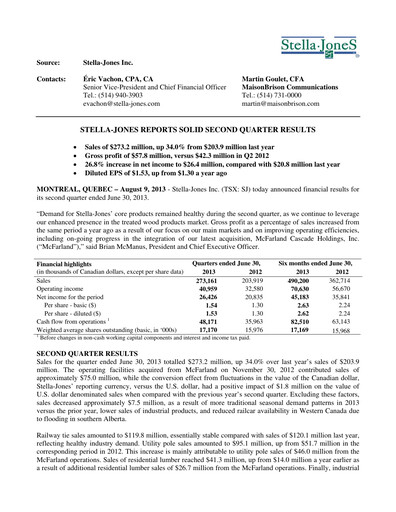 Thumbnail Stella-Jones Quarterly Report 2013-q2